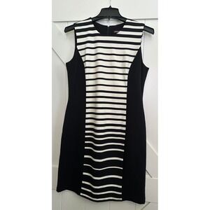 NWT‎ J.McLaughlin Joie Dress XL Black White Striped Fitted Sheath Sleeveless